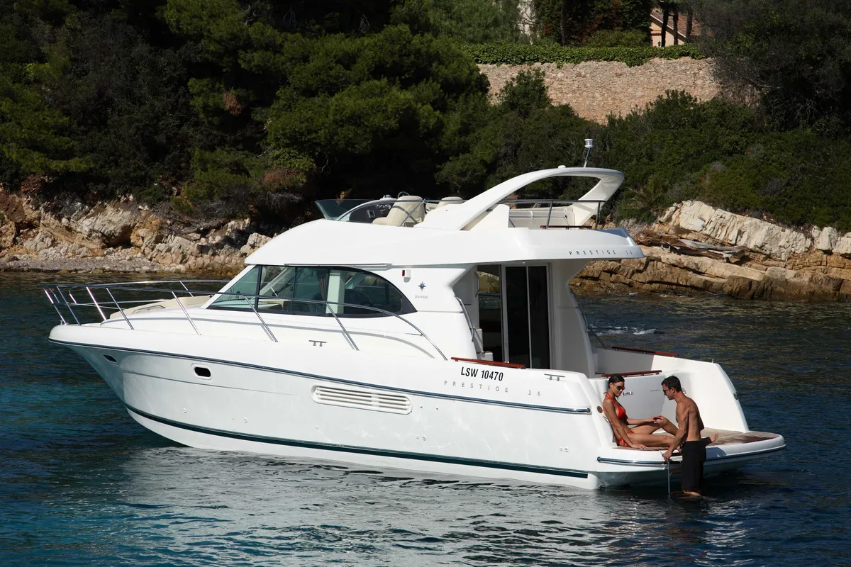 Exterior view of Silver Fish, a Prestige 36 motorboat at Panaji, India