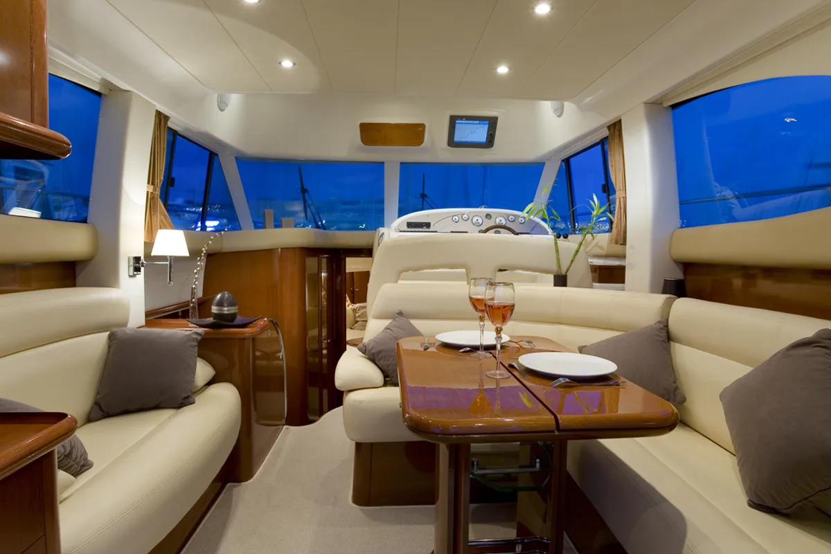 Salon of Silver Fish, a Prestige 36 motorboat at Panaji, India