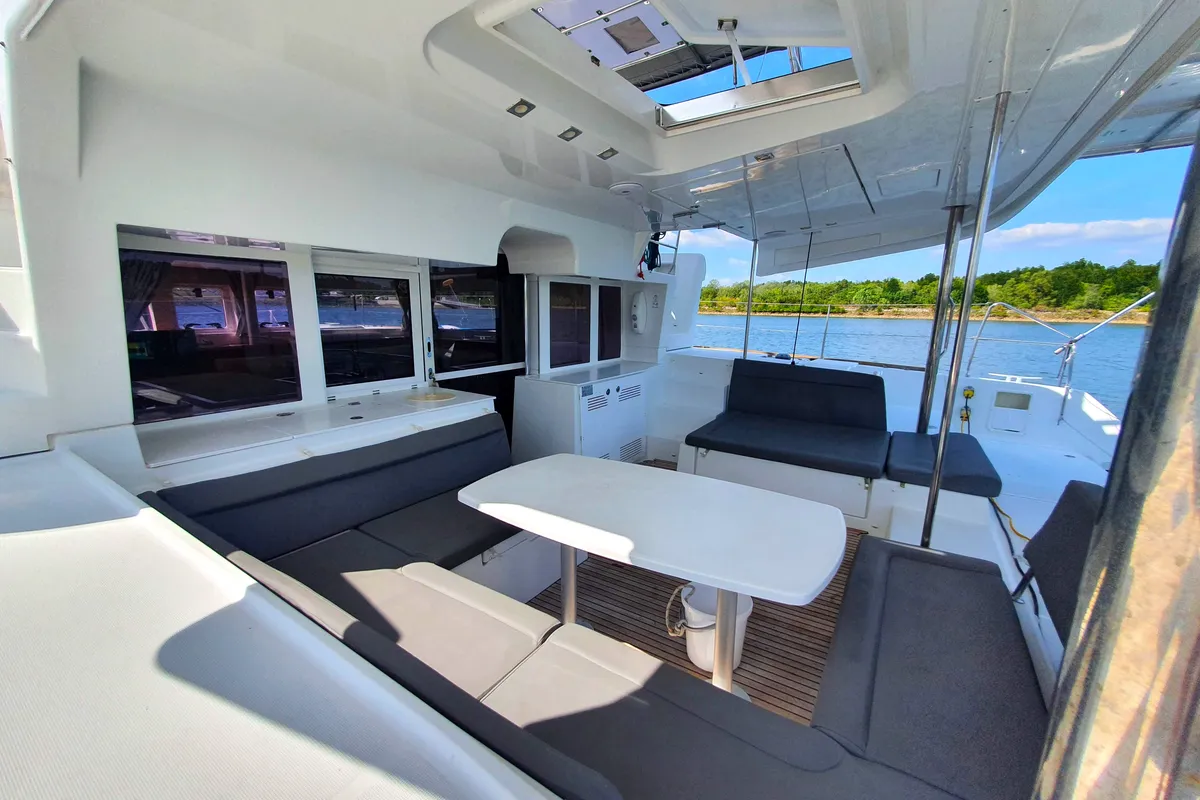 Deck of ArMarg, a Lagoon 450 Fly catamaran at Baan Salak Phet, Thailand