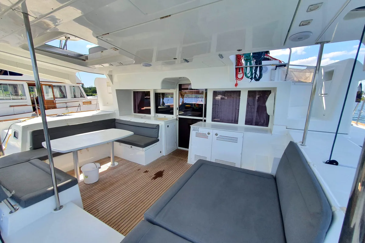 Deck of ArMarg, a Lagoon 450 Fly catamaran at Baan Salak Phet, Thailand