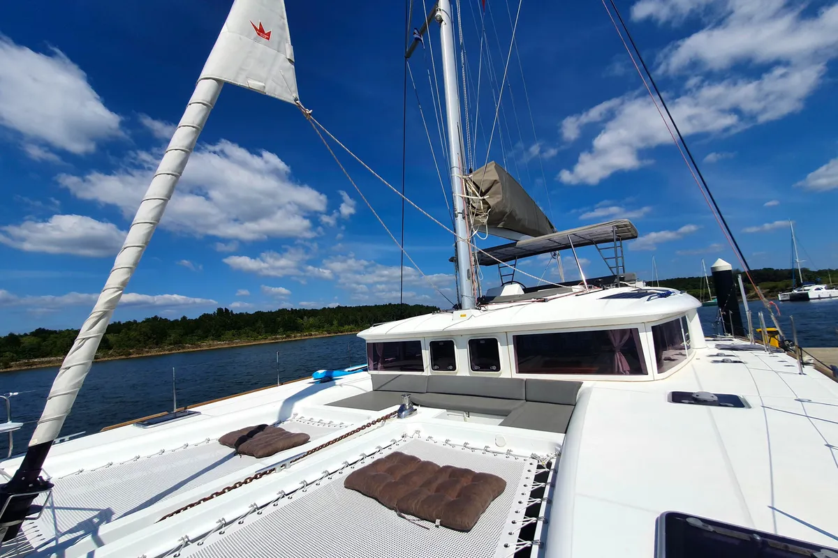 Deck of ArMarg, a Lagoon 450 Fly catamaran at Baan Salak Phet, Thailand