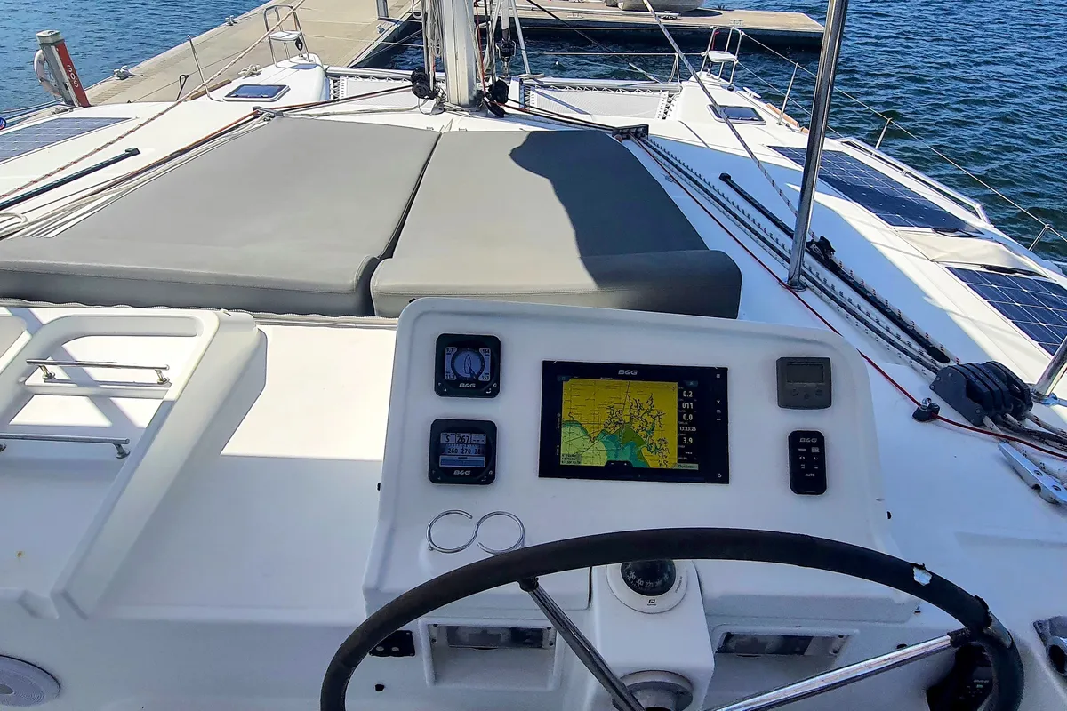 Cockpit of ArMarg, a Lagoon 450 Fly catamaran at Baan Salak Phet, Thailand