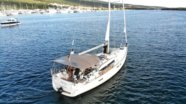 Exterior view of Perla, a Jeanneau Sun Odyssey 479 sailboat at Punat, Croatia