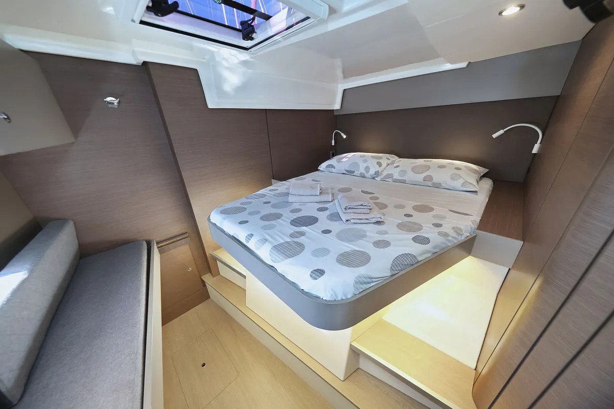 Cabin on Dragonfly, a Bali Catspace catamaran at Grad Biograd na Moru, Croatia