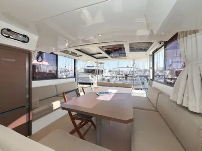 Salon of Dragonfly, a Bali Catspace catamaran at Grad Biograd na Moru, Croatia