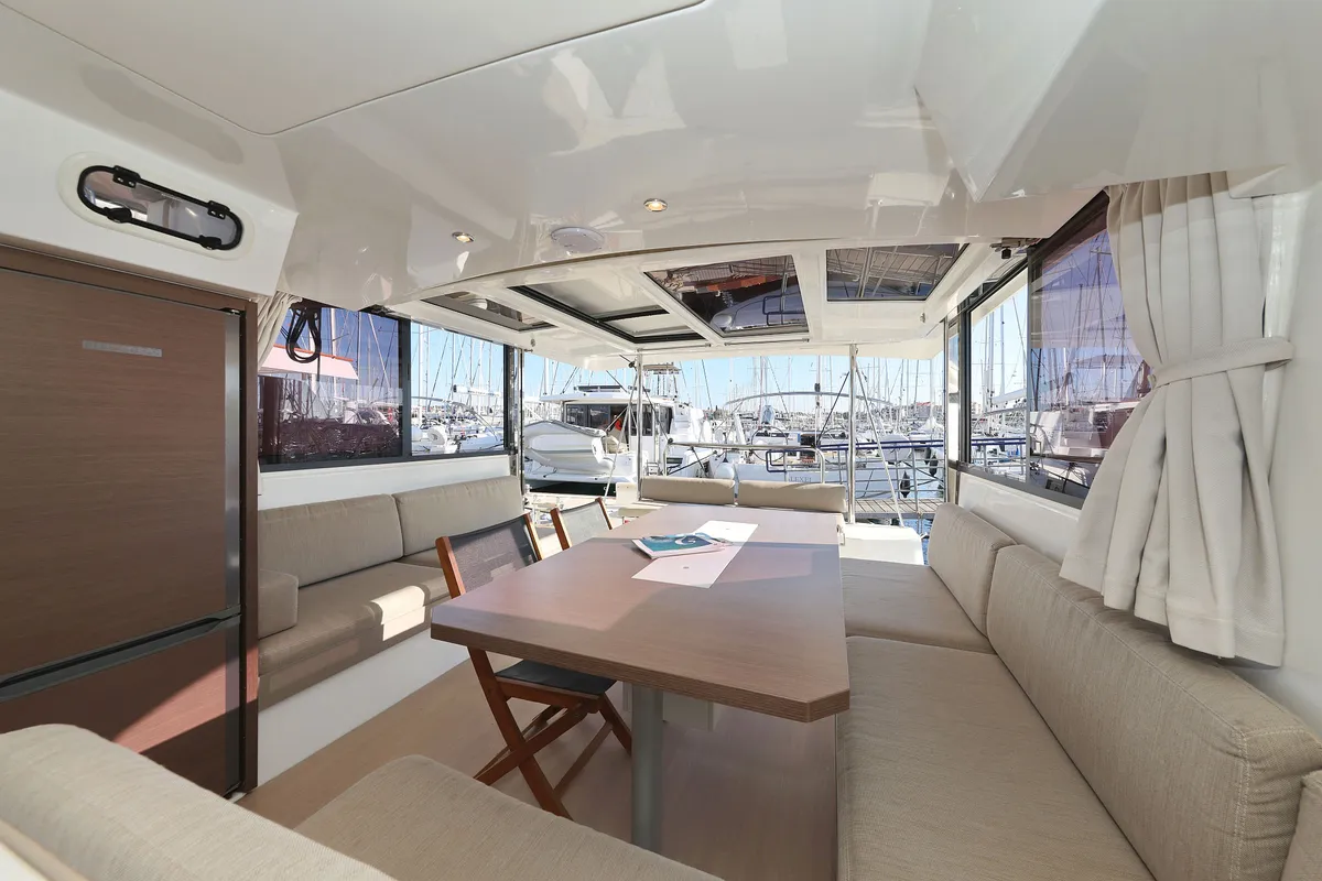 Salon of Dragonfly, a Bali Catspace catamaran at Grad Biograd na Moru, Croatia