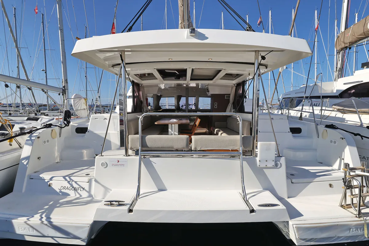 Exterior view of Dragonfly, a Bali Catspace catamaran at Grad Biograd na Moru, Croatia
