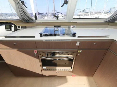 Galley of Dragonfly, a Bali Catspace catamaran at Grad Biograd na Moru, Croatia