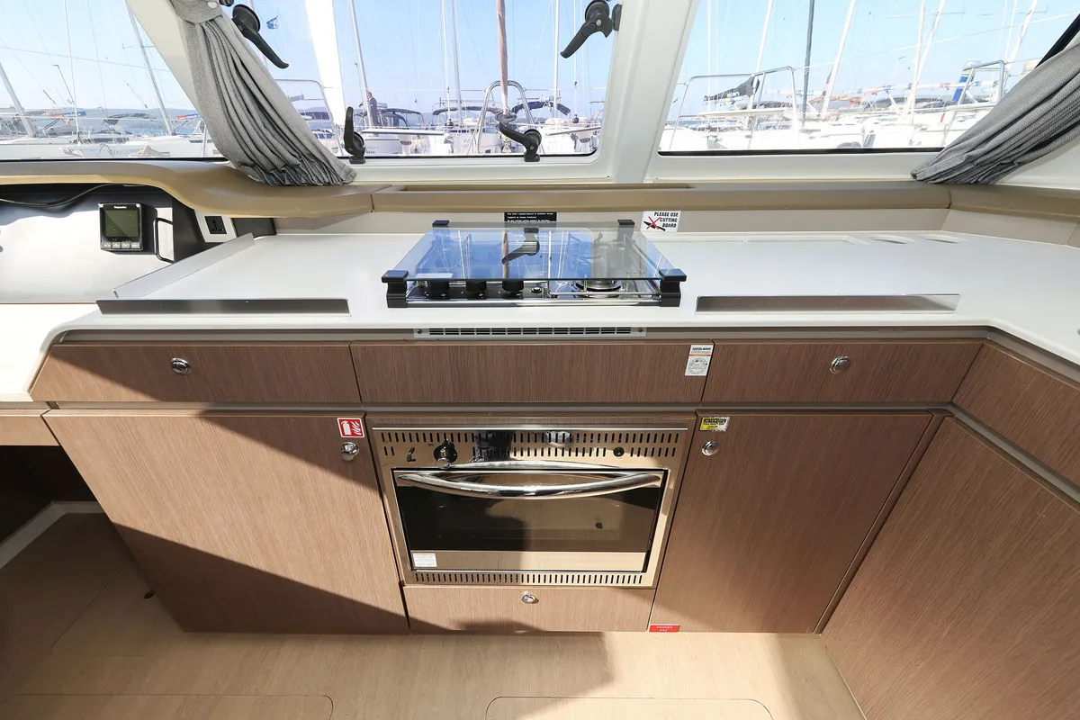 Galley of Dragonfly, a Bali Catspace catamaran at Grad Biograd na Moru, Croatia