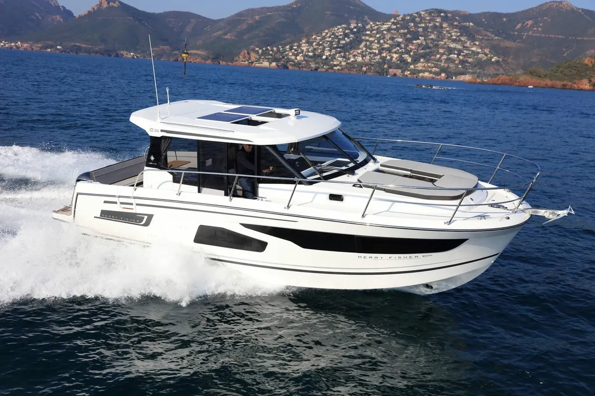 Exterior view of Renatus, a Jeanneau Merry Fisher 1095 motorboat at Zadar, Croatia