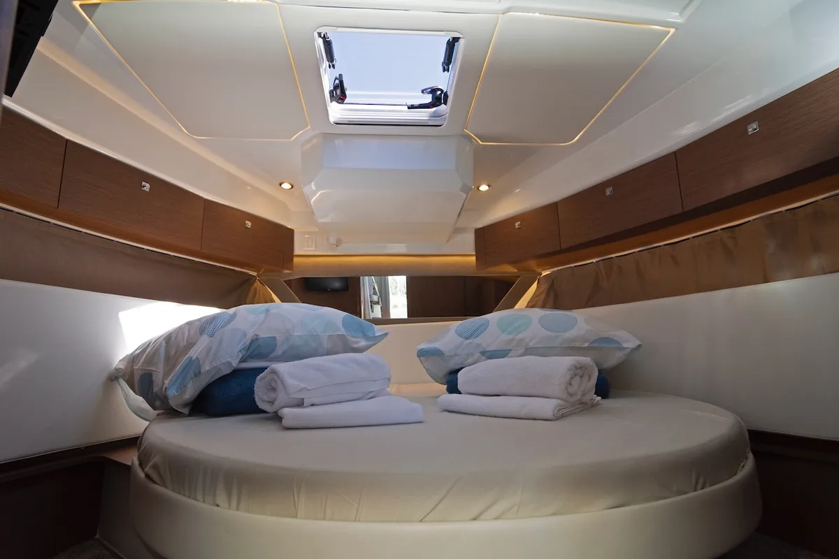 Cabin on Renatus, a Jeanneau Merry Fisher 1095 motorboat at Zadar, Croatia
