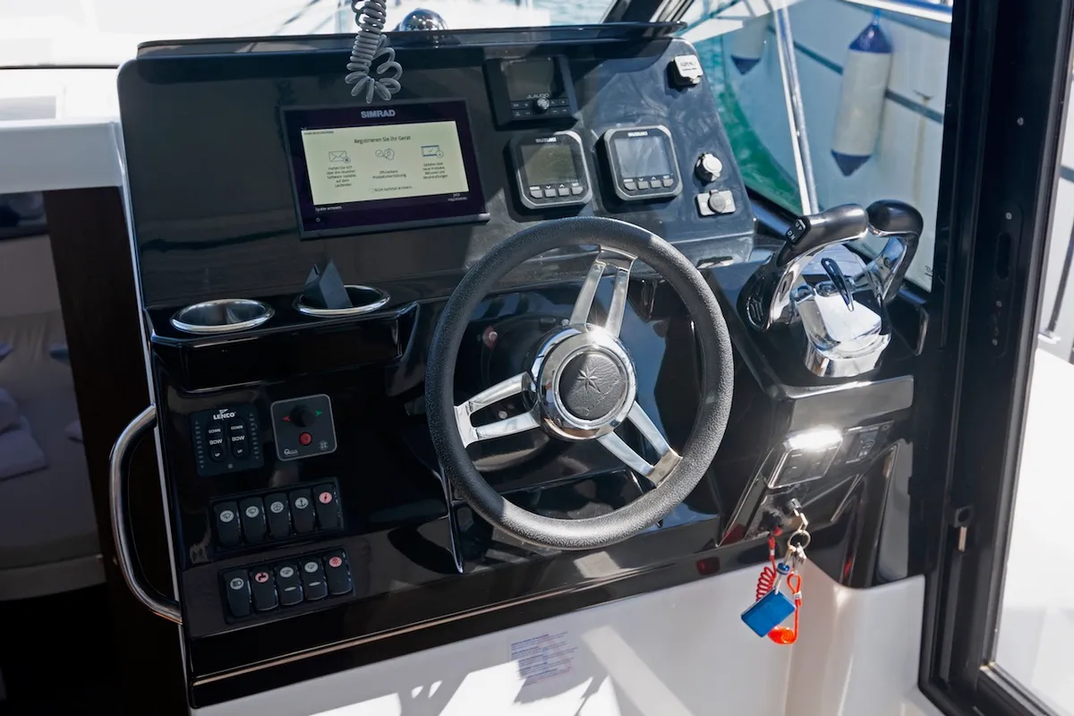 Cockpit of Renatus, a Jeanneau Merry Fisher 1095 motorboat at Zadar, Croatia