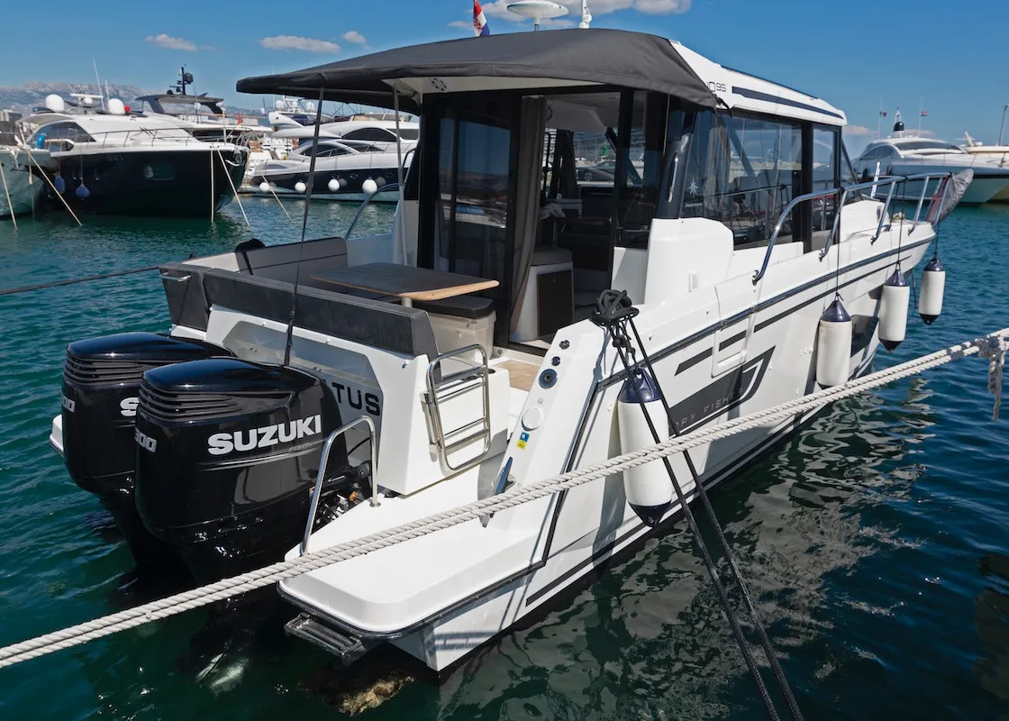 Exterior view of Renatus, a Jeanneau Merry Fisher 1095 motorboat at Zadar, Croatia