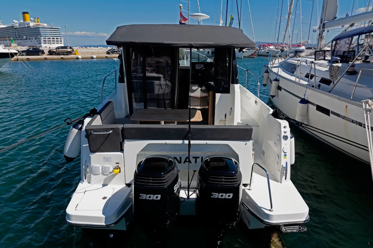 Exterior view of Renatus, a Jeanneau Merry Fisher 1095 motorboat at Zadar, Croatia