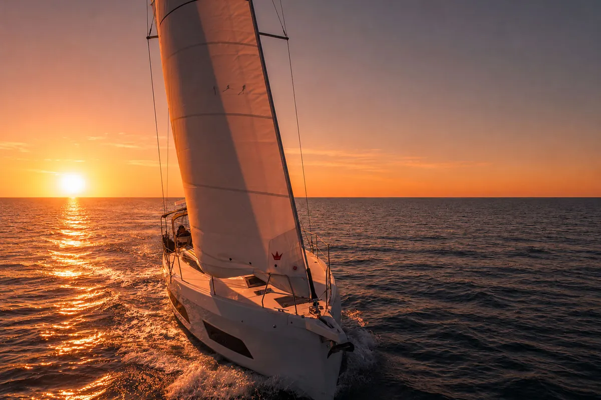 Exterior view of Asteria, a Dufour 41 sailboat at Castellammare di Stabia, Italy