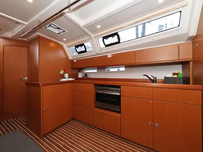 Galley of Bella III, a Bavaria Cruiser 46 sailboat at Grad Biograd na Moru, Croatia