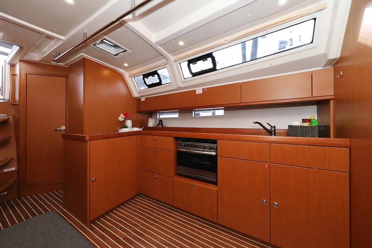 Galley of Bella III, a Bavaria Cruiser 46 sailboat at Grad Biograd na Moru, Croatia