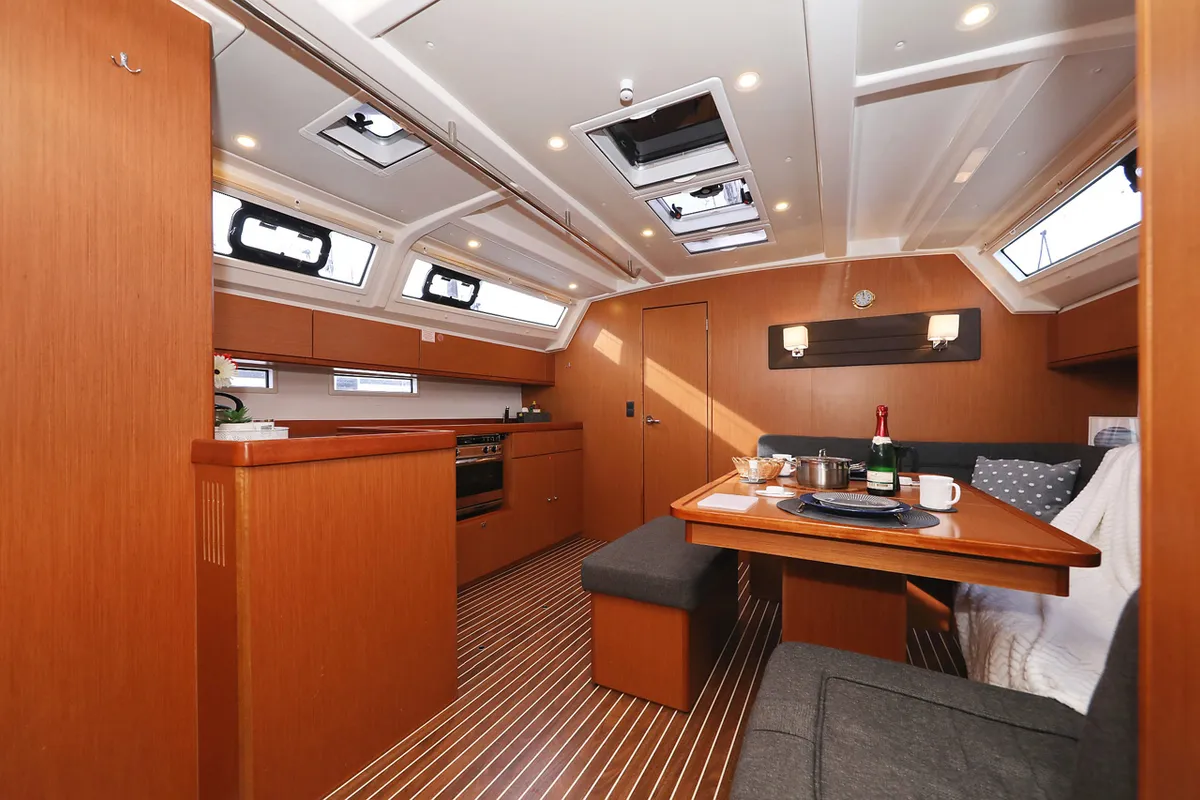 Salon of Bella III, a Bavaria Cruiser 46 sailboat at Grad Biograd na Moru, Croatia