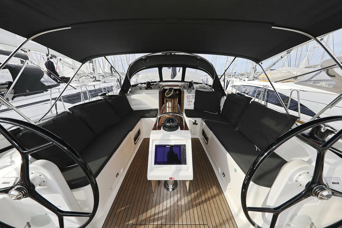 Cockpit of Bella III, a Bavaria Cruiser 46 sailboat at Grad Biograd na Moru, Croatia