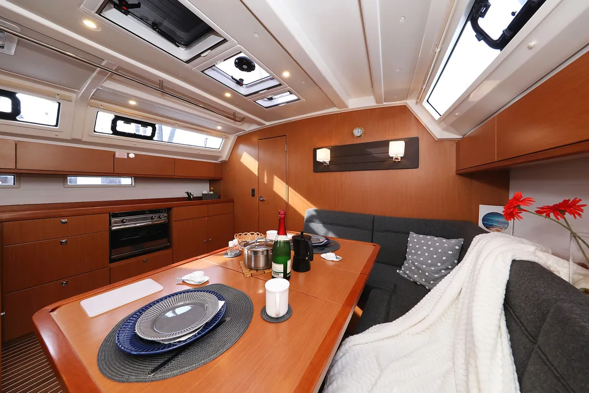 Salon of Bella III, a Bavaria Cruiser 46 sailboat at Grad Biograd na Moru, Croatia