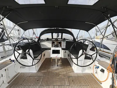 Cockpit of Bella III, a Bavaria Cruiser 46 sailboat at Grad Biograd na Moru, Croatia