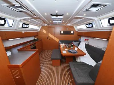 Salon of Bella III, a Bavaria Cruiser 46 sailboat at Grad Biograd na Moru, Croatia