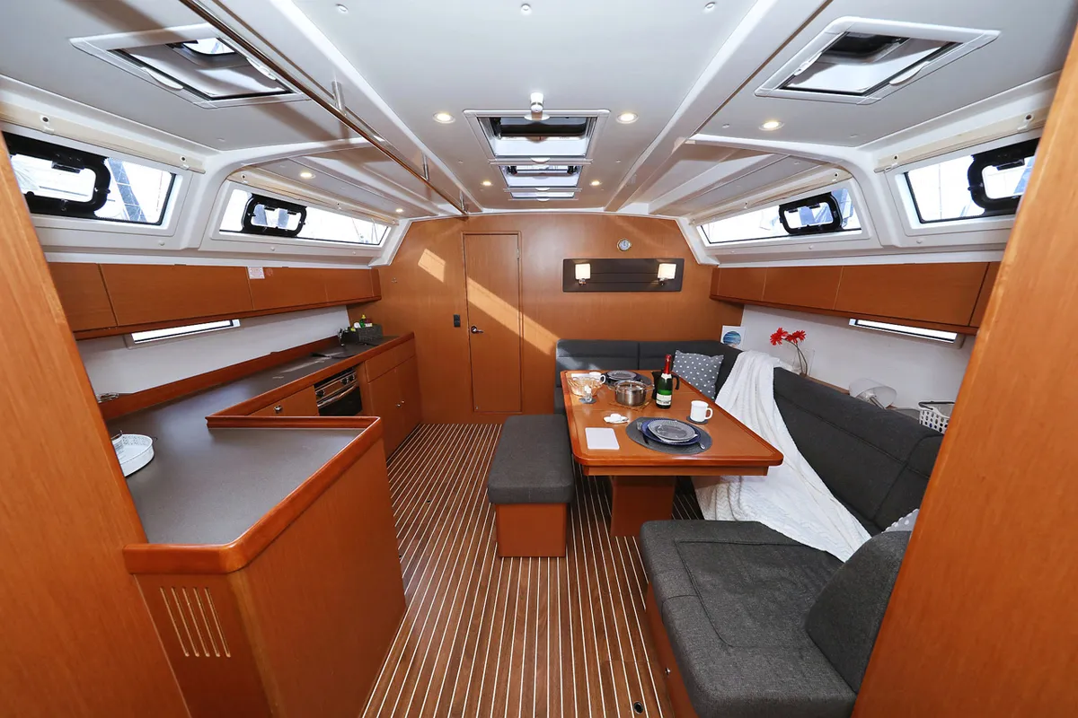 Salon of Bella III, a Bavaria Cruiser 46 sailboat at Grad Biograd na Moru, Croatia