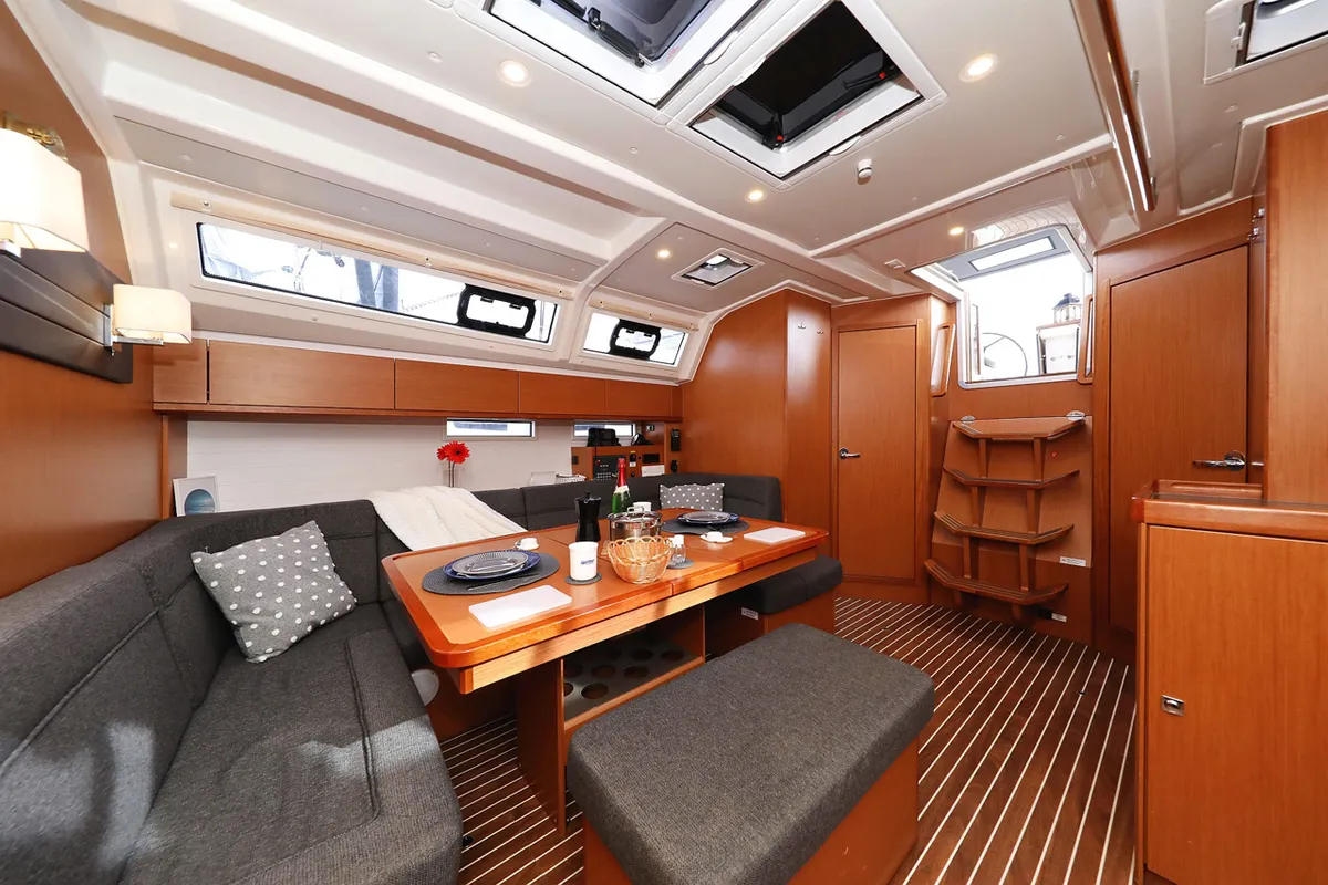 Salon of Bella III, a Bavaria Cruiser 46 sailboat at Grad Biograd na Moru, Croatia