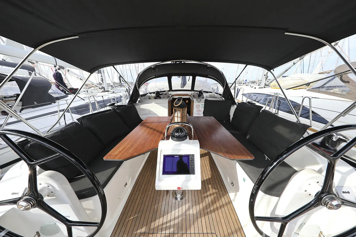 Cockpit of Bella III, a Bavaria Cruiser 46 sailboat at Grad Biograd na Moru, Croatia