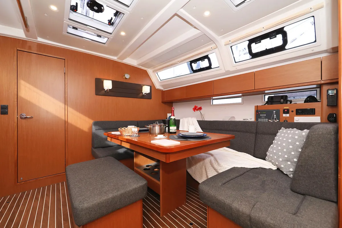 Salon of Bella III, a Bavaria Cruiser 46 sailboat at Grad Biograd na Moru, Croatia