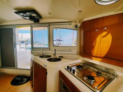 Galley of Sampei, a Fountaine Pajot Lavezzi 40 catamaran at Izola, Slovenia
