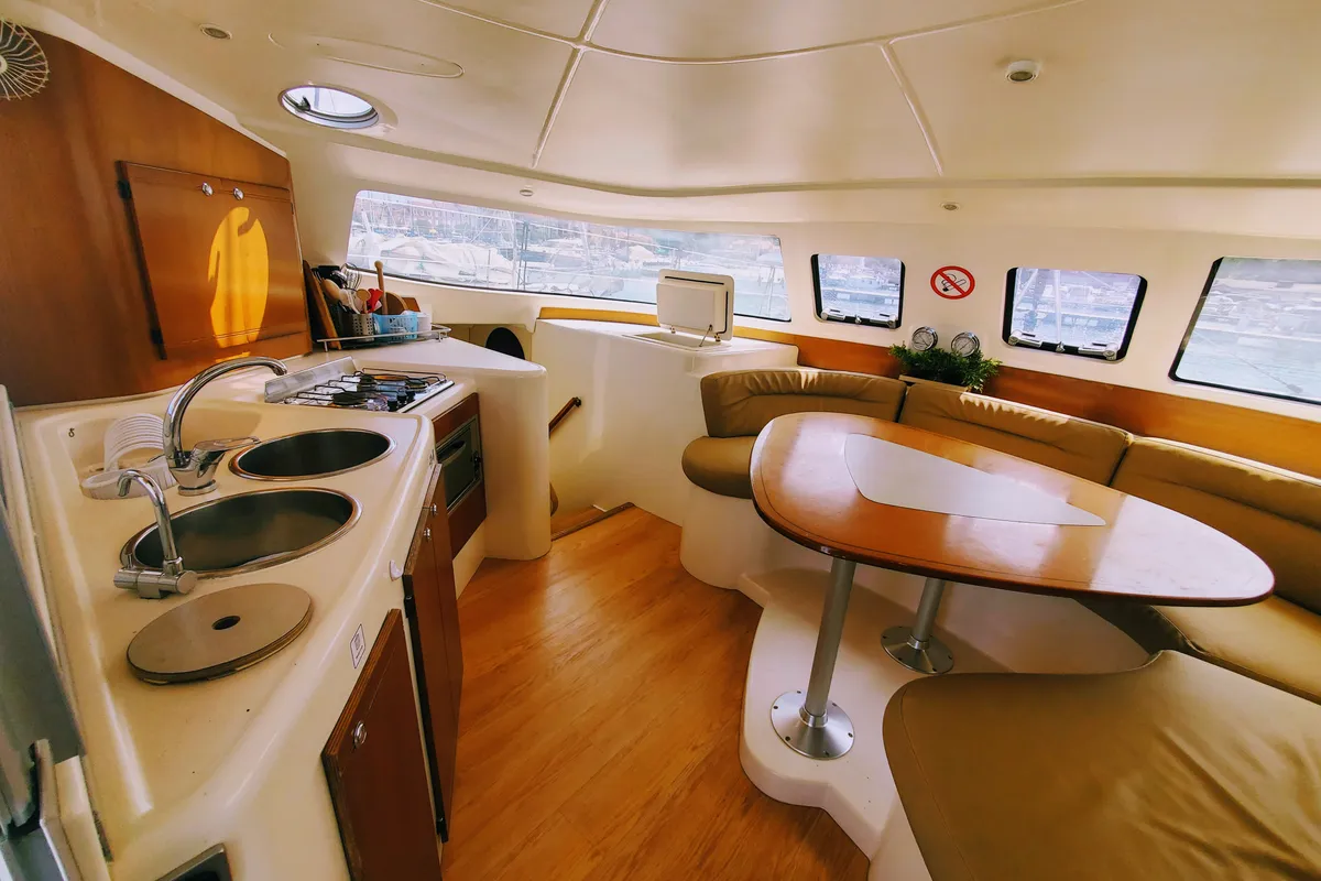Galley of Sampei, a Fountaine Pajot Lavezzi 40 catamaran at Izola, Slovenia