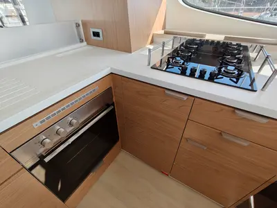 Galley of Little Emma, a Bali 4.6 catamaran at Rhodes, Greece
