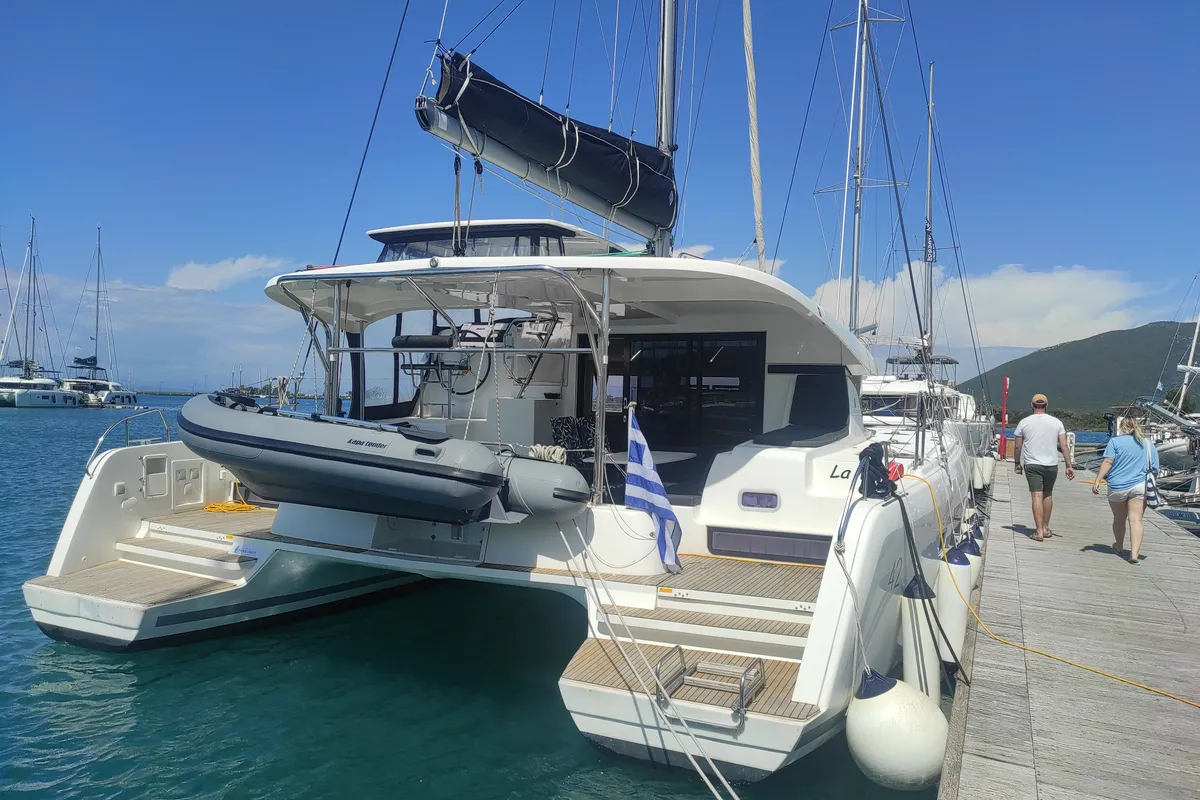 Exterior view of LA MAR, a Lagoon 42 catamaran at Municipal Unit of Lefkada, Greece