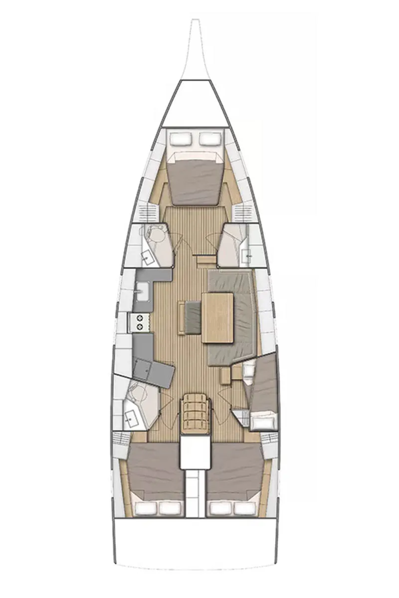 Floor plan of Rewi, a Beneteau Oceanis 46.1 sailboat at Athens, Greece