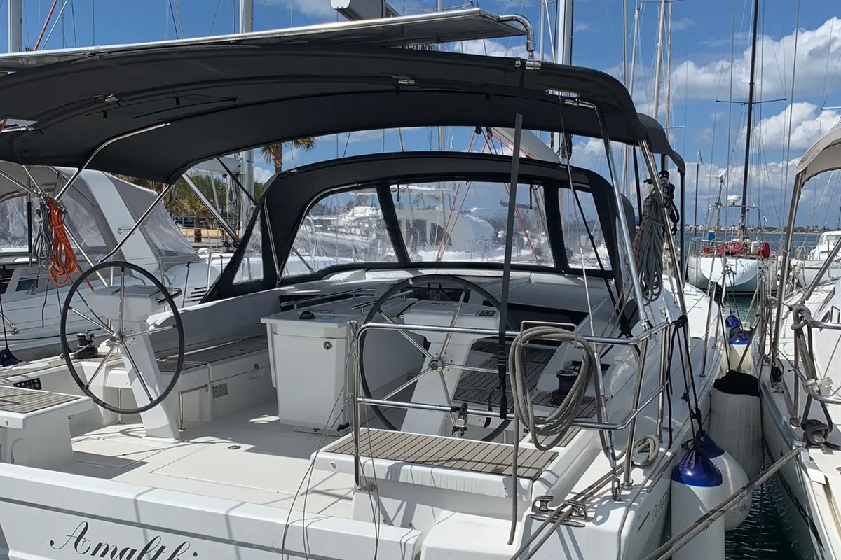 Cockpit of Amalthia, a Beneteau Oceanis 46.1 sailboat at Municipal Unit of Ellomenos, Greece