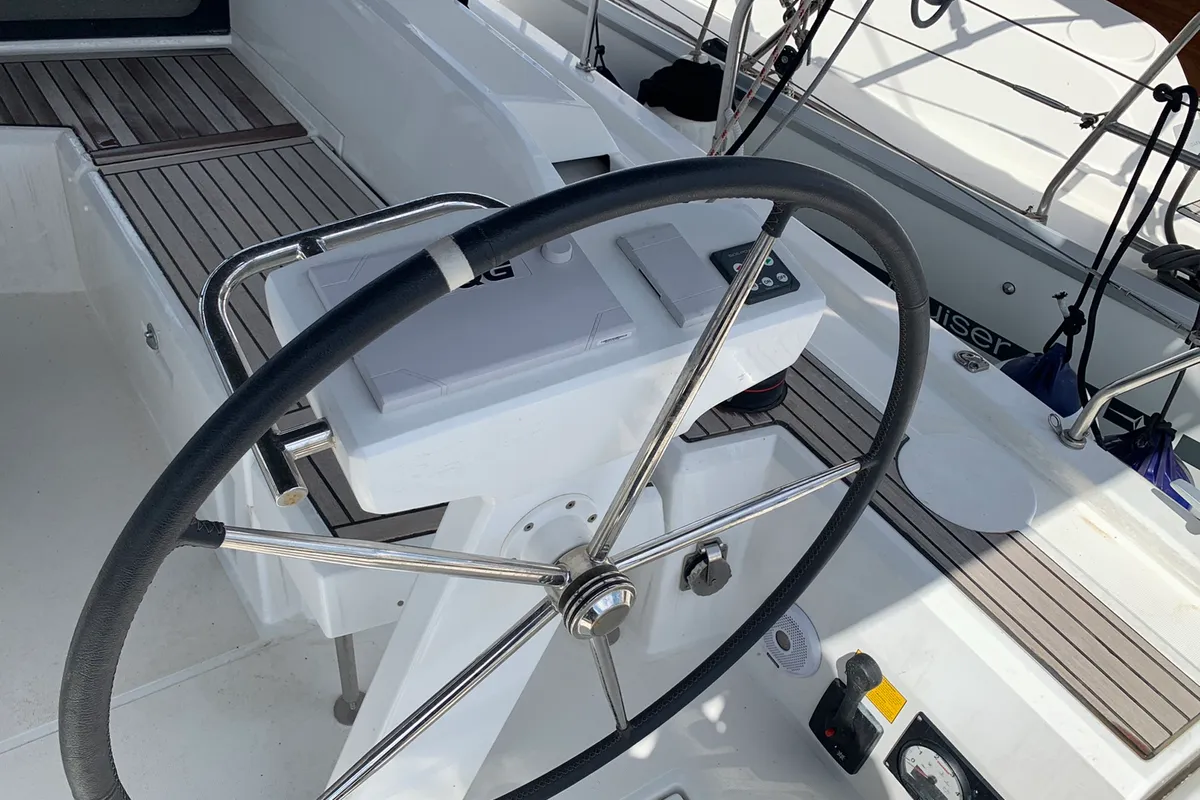 Cockpit of Amalthia, a Beneteau Oceanis 46.1 sailboat at Municipal Unit of Ellomenos, Greece