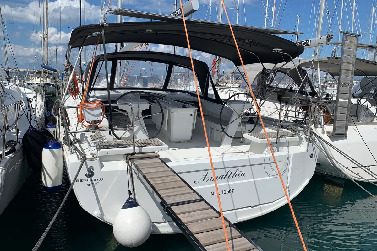 Cockpit of Amalthia, a Beneteau Oceanis 46.1 sailboat at Municipal Unit of Ellomenos, Greece