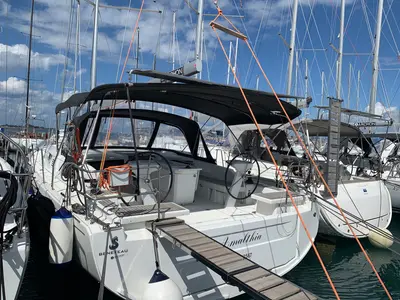 Cockpit of Amalthia, a Beneteau Oceanis 46.1 sailboat at Municipal Unit of Ellomenos, Greece