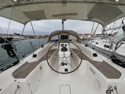 Deck of Homeoffice, a Bavaria Cruiser 33 sailboat at Grad Vodice, Croatia