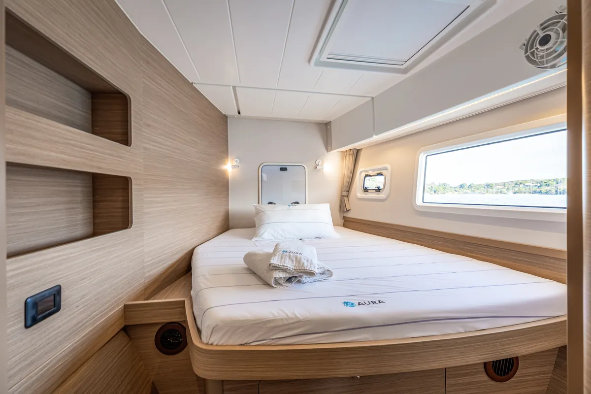Cabin on AURA, a Lagoon 42 catamaran at Kranidi, Greece