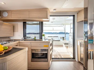Galley of AURA, a Lagoon 42 catamaran at Kranidi, Greece