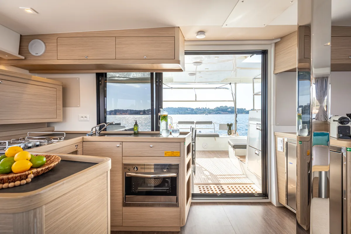 Galley of AURA, a Lagoon 42 catamaran at Kranidi, Greece