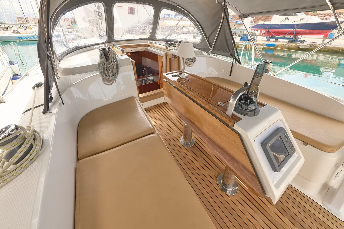 Cockpit of Toni, a Bavaria Cruiser 37 sailboat at Trogir, Croatia