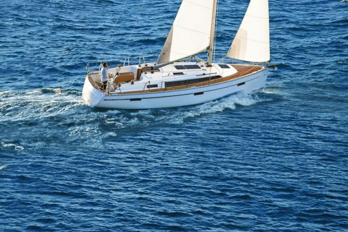 Exterior view of Toni, a Bavaria Cruiser 37 sailboat at Trogir, Croatia