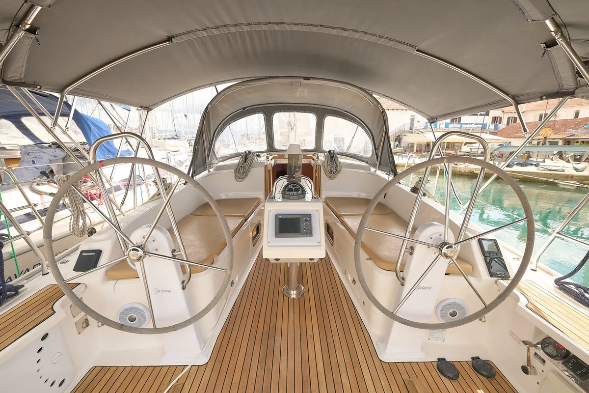 Cockpit of Toni, a Bavaria Cruiser 37 sailboat at Trogir, Croatia