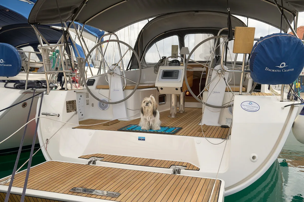 Cockpit of Toni, a Bavaria Cruiser 37 sailboat at Trogir, Croatia