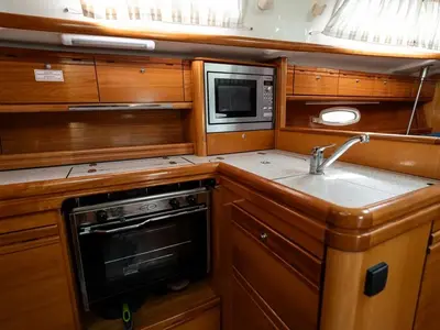 Galley of Mr Bojangles, a Bavaria 38 sailboat at Municipal Unit of Palairos, Greece