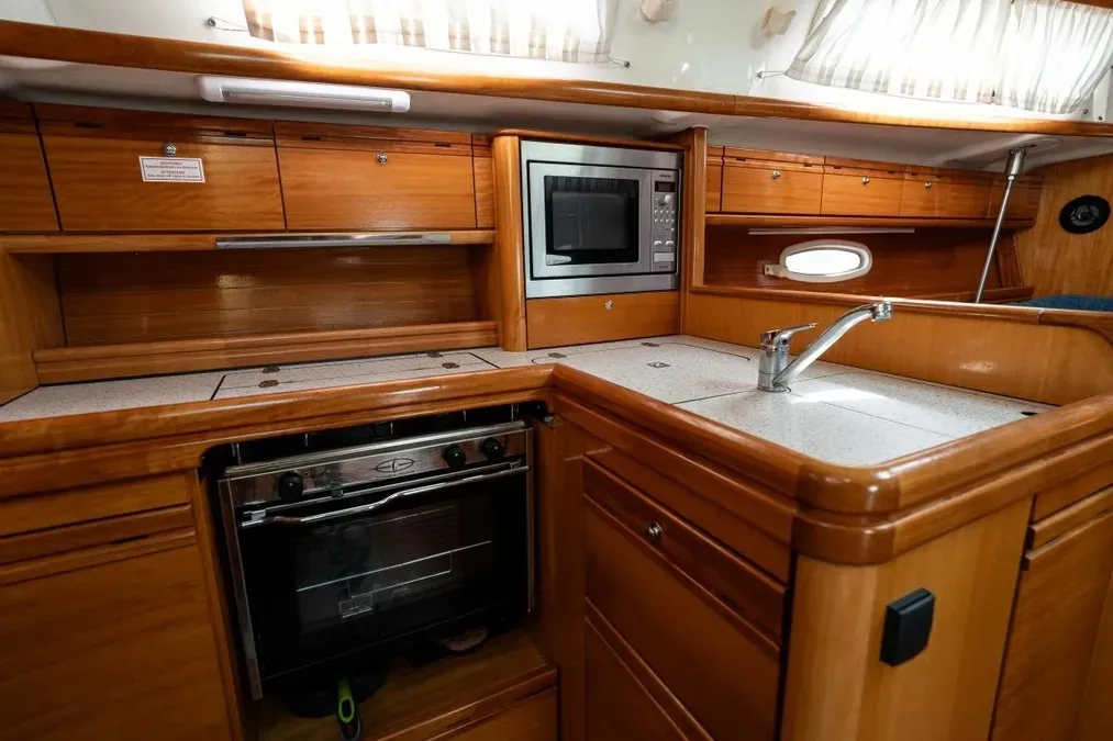 Galley of Mr Bojangles, a Bavaria 38 sailboat at Municipal Unit of Palairos, Greece