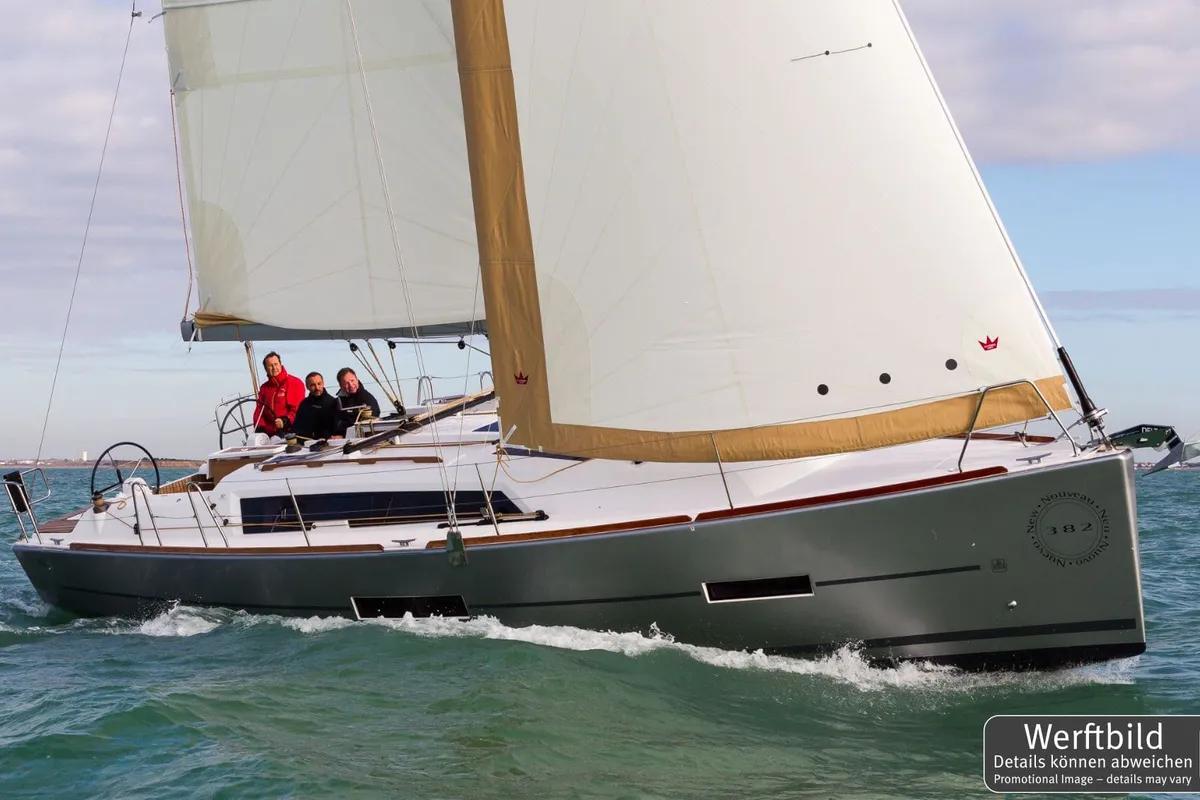 Exterior view of Freedom, a Dufour 382 GL sailboat at Barth, Germany